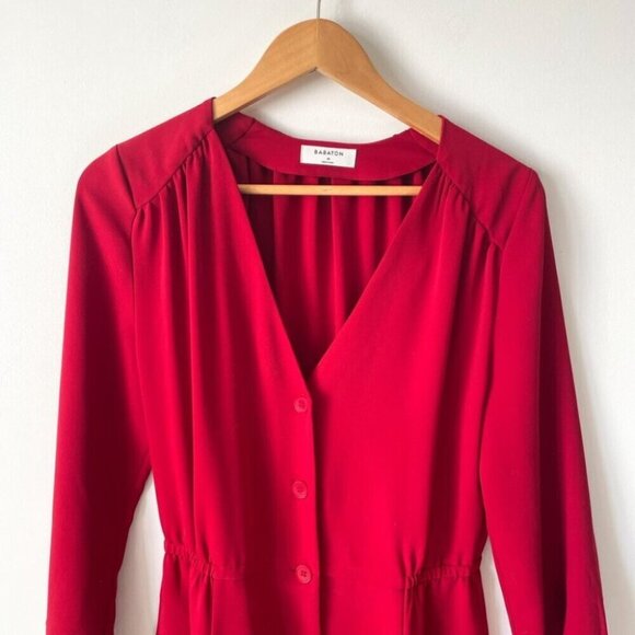 Aritzia Babaton Button Up Long Sleeve Day Dress Red Size  Medium - Picture 3 of 7